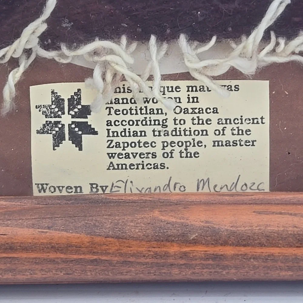 Native Indian Zapotec Oaxaca Fringed Mini‎ Wool Rug Framed